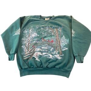 Northern Reflections VTG Sweatshirt Winter Horse Sleigh XL